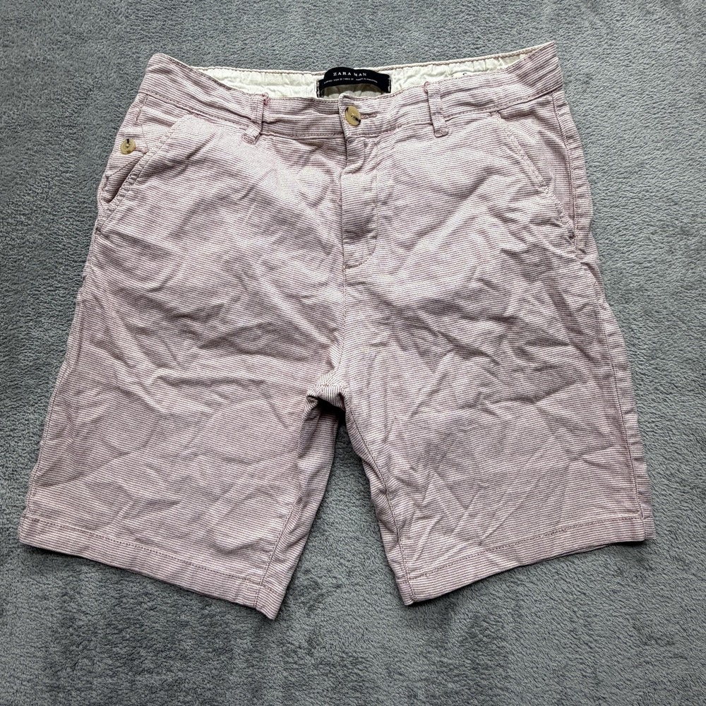 ZARA MAN Shorts Mens Measured 32x9 Pink Canvas Chino Flat Front Stretch